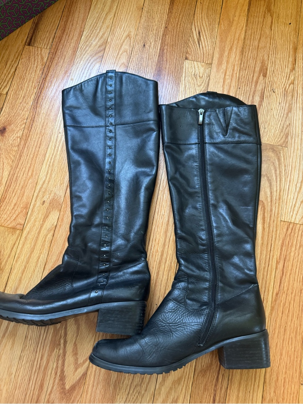 Tahari Black Over-the-Knee Leather Boots with Stud Trim